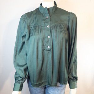 Anthropologie Green Long Sleeve Size Medium Chiffon Puff Sleeve Blouse